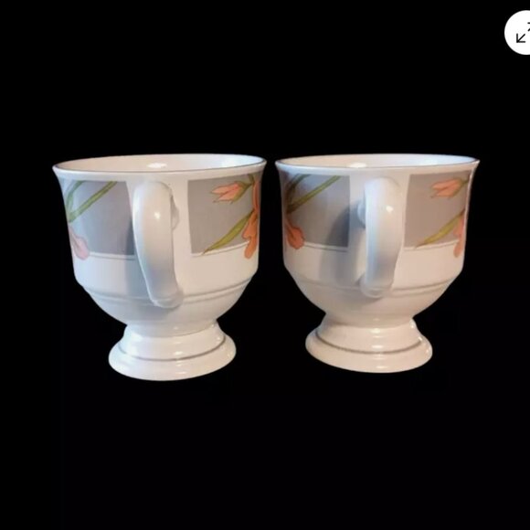 2 Sango Footed Ceramic Coffee Tea Cup Mug Floral Memories 378 Cherish from Korea - Picture 5 of 12